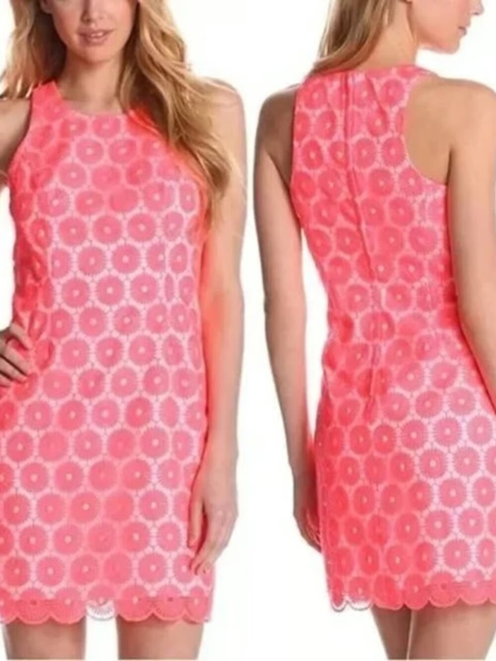 Lilly Pulitzer Pearl Sheath Dress Fluorescent‎ Fiesta Pink Pinwheel Organza 6